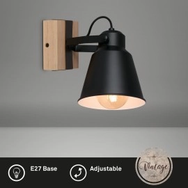 Grozāma sienas lampa TALLE 112×110×210 mm 1xE27 max 40W melna/koks (Briloner)