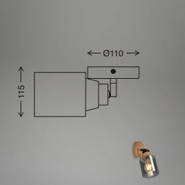 Briloner Hema sienas lampa ar regulējamu virzienu 21 cm, E27, dūmu stikls/koks, melna (2485015)
