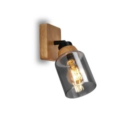 Briloner Hema sienas lampa ar regulējamu virzienu 21 cm, E27, dūmu stikls/koks, melna (2485015)