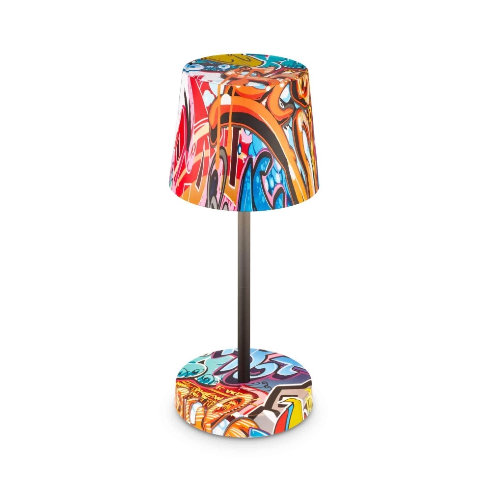BOJA bezvadu LED galda lampa, IP44, dimmējama, graffiti dizains