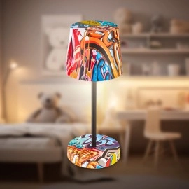 BOJA bezvadu LED galda lampa, IP44, dimmējama, graffiti dizains