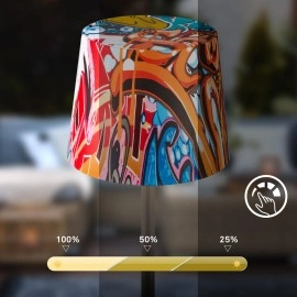 BOJA bezvadu LED galda lampa, IP44, dimmējama, graffiti dizains