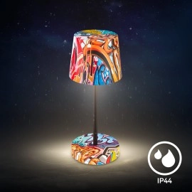 BOJA bezvadu LED galda lampa, IP44, dimmējama, graffiti dizains