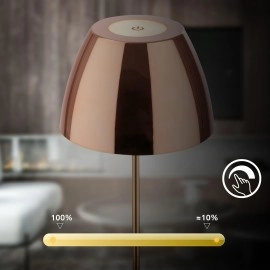 SERINA bezvadu LED galda lampa, IP44, dimmējama, vara krāsā