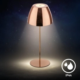SERINA bezvadu LED galda lampa, IP44, dimmējama, vara krāsā