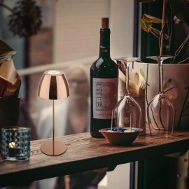 SERINA bezvadu LED galda lampa, IP44, dimmējama, vara krāsā