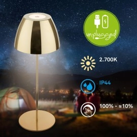 SERINA bezvadu LED galda lampa, IP44, dimmējama, zelta