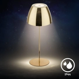 SERINA bezvadu LED galda lampa, IP44, dimmējama, zelta