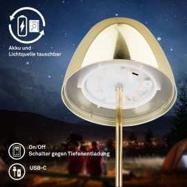 SERINA bezvadu LED galda lampa, IP44, dimmējama, zelta