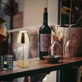 SERINA bezvadu LED galda lampa, IP44, dimmējama, zelta