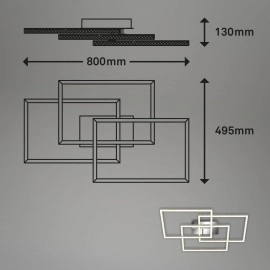 LED griestu lampa Briloner 800×495 mm, 57 W, 6300 lm, alumīnija hromēta