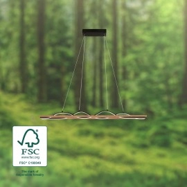 VINKA LED piekarināmā lampa, viļņveida, koka dekors, melna