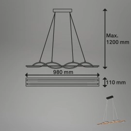 VINKA LED piekarināmā lampa, viļņveida, koka dekors, melna