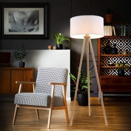 Stāvlampa "Woody" 1x E27 max. 60W, koks ar baltu abažūru - 1379-016 Stāvlampa "Woody" 1x E27 max. 60W, koks ar baltu abažūru - 1379-016