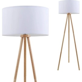 Stāvlampa "Woody" 1x E27 max. 60W, koks ar baltu abažūru - 1379-016