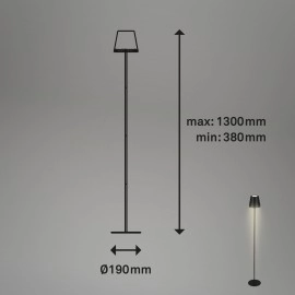 LED akumulatora stāvlampa 130 cm, 3,5 W, 400 lm, IP44, melna