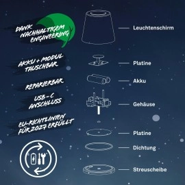 CIELO bezvadu LED stāvlampa, dimmējama, USB-C, balta