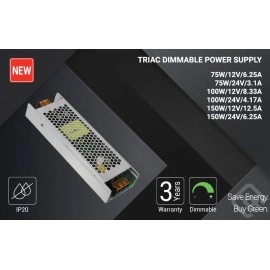 100W, 8.33A 12V dimmējams Triac LED līdzstrāvas barošanas bloks