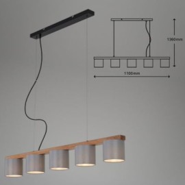 RHON piekaramā lampa pelēka/koka, 5xE14, 110 cm (BRILONER)