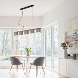 RHON piekaramā lampa pelēka/koka, 5xE14, 110 cm (BRILONER)