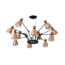 Lustra RETRO, 12 x E14 max. 20W, IP20, zelta/satīna zelta/vara krāsā - FARO - 200xx
