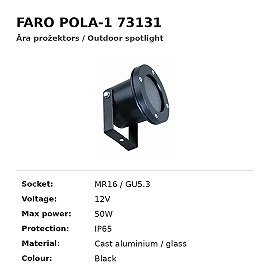 FARO POLA-1 melns regulējams āra prožektors MR16 12V IP65 73131