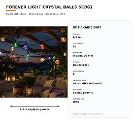 CRYSTAL BALLS SCB61 saules LED gaismu virtene 6,5 m 30 bumbiņas daudzkrāsu IP65 (Forever Light RTV100188)