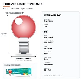 G45 E27 LED spuldžu komplekts 5 gab. 2W sarkanas (Forever Light RTV003602)