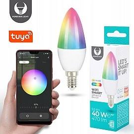 SMART LED spuldze E14 C37 5,5W 470lm RGB+CCT Tuya (Forever Light)