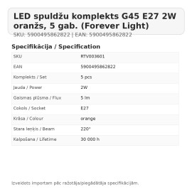 LED spuldžu komplekts G45 E27 2W oranžs, 5 gab. (Forever Light)