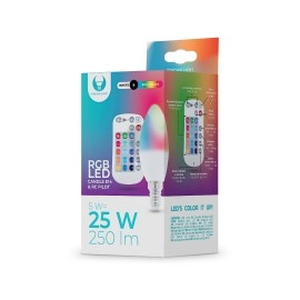 RGB+WW LED spuldze E14, C37, 250lm, 5W