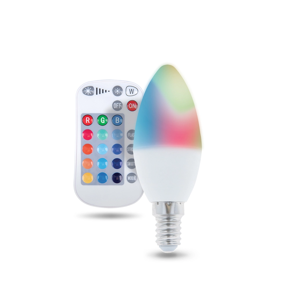 RGB+WW LED spuldze E14, C37, 250lm, 5W