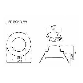 BONO-R iebūvējamais LED gaismeklis 5W 330lm 3000K IP65/20 melns (GreenLUX)