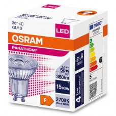 4.3W, GU10, LED spuldze, 2700K, 350lm, 36° - OSRAM