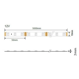 LED sloksne 5050, 12V, 14.4W/m, 2700K, IP20, bez mitruma aizsardzības
