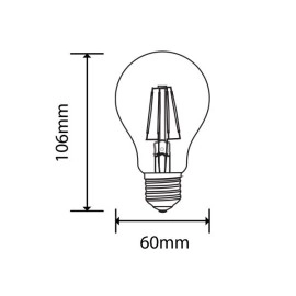 8W E27 A60 Filament LED spuldze  810Lm 2700K, 300°