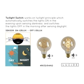 4W, E27, LED Filament āra spuldze "AMBER", ar integrētu krēslas slēdzi, 230LM, 2200K, Lucide, 49032-04-62