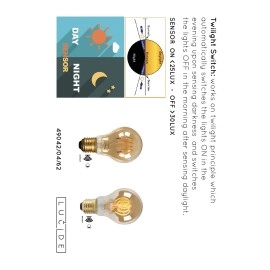 4W, E27, LED Filament āra spuldze "AMBER", ar integrētu krēslas slēdzi, 230LM, 2200K, Lucide, 49042-04-62