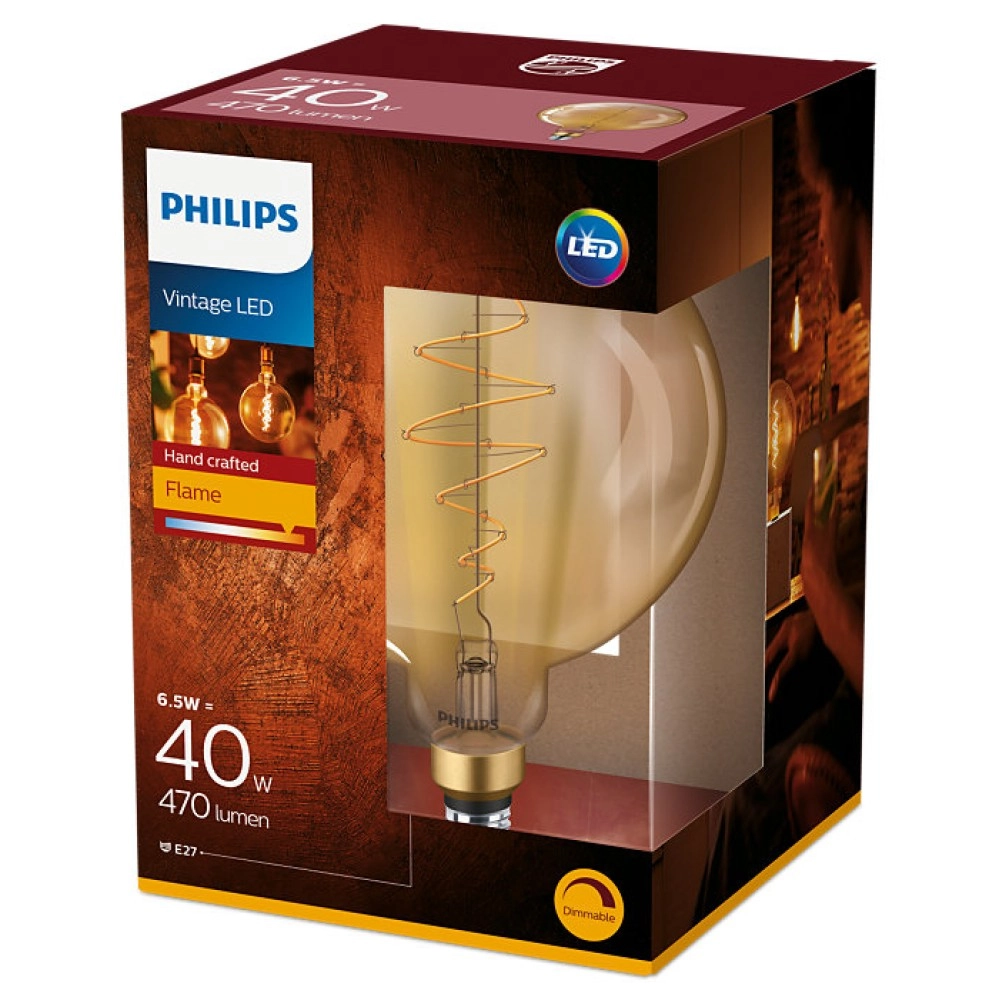 6.5W Retro Vintage G200 E27 Filament dimmējama LED spuldze, 470Lm, 2000K, Philips