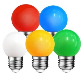 1W E27 G45 LED spuldze, bumbiņas formas, 20 lm, dažādas krāsas - WOJ1179x 1W E27 G45 LED spuldze, bumbiņas formas, 20 lm, dažādas krāsas - WOJ1179x