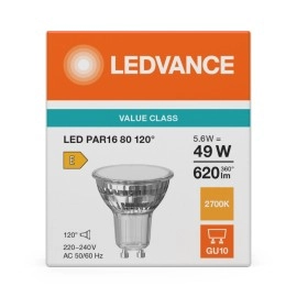 LED spuldze PAR16 GU10, 5.6W, 620lm, 2700K, 120° - LEDVANCE