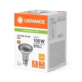 LED reflektora spuldze R80 E27 8,5W 2700K 670lm 36° dimmējama (LEDVANCE)