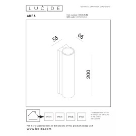 AKRA āra sienas lampa 2x6.5W Integrated LED IP54 melna (Lucide)
