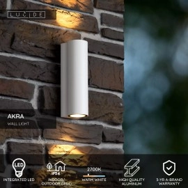 AKRA āra sienas lampa 2x6.5W Integrated LED IP54 balta (Lucide)