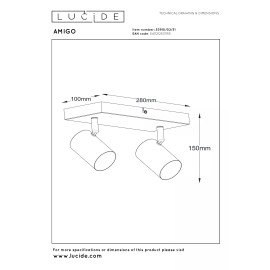 AMIGO griestu prožektors 2xGU10 balts (Lucide)