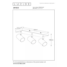AMIGO griestu prožektors 3xGU10 melns (Lucide)
