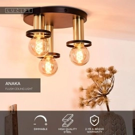 ANAKA griestu plafons Ø30 cm 3xE27 melns (Lucide)