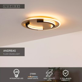 ANDREAS apaļa LED griestu lampa 30 W 2700 K matēta zelta/misiņa (Lucide)