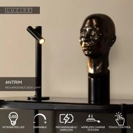ANTRIM uzlādējama galda lampa LED 1x2,2 W 2700 K melna (Lucide)