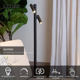 ANTRIM uzlādējama stāvlampa lasīšanai LED 2x2,2 W 2700 K melna (Lucide)